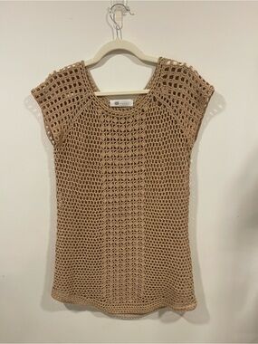 Fever Crochet Open-Knit Top in Camel